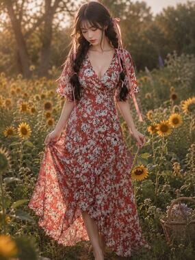 Roolee Sunset Blooms & Desert Daydreams storybook romance Wrap Maxi Dress